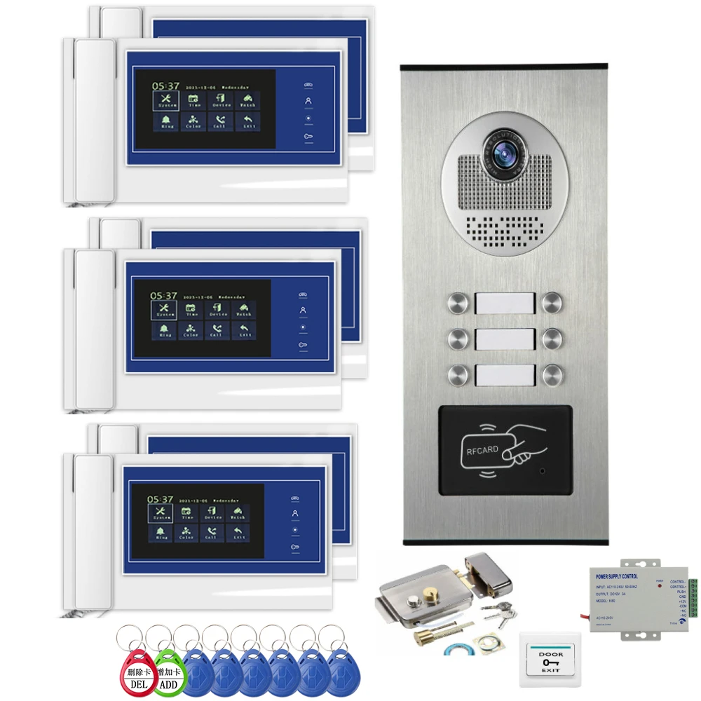 4 Draht 7 Zoll Wohnhaus Video Intercom Video Türklingel Kamera mit 2/3/4/6 Tasten für Familie Video Tür Telefon System Image