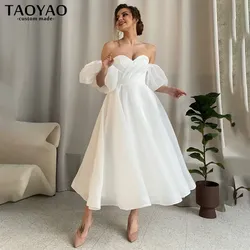 Maßgeschneiderte Tee-Länge Abendkleider Dame Kurzes Partykleid A-Linie Abendkleid Puffärmel Cocktailkleider Vestidos De Noche