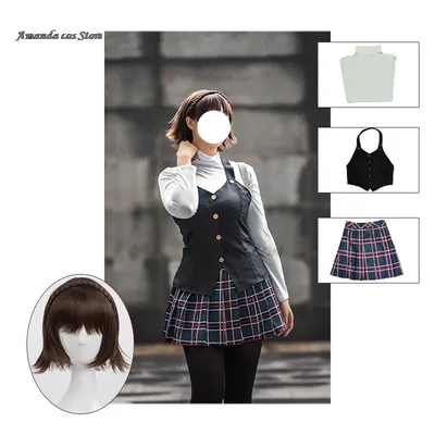 Spiel Anime P5/persona 5 Cosplay Kostüm Set Königin Makoto Niijima Cosplay Set Top + weste + rock + perücke Halloween Harujuku Kleidung Perücke Image