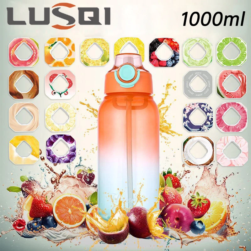 Lusqi 1pc aromatisierte Wasser flasche mit Luft geschmacks flasche gefrostet 1000ml Luft starter Set Wasser becher für Geschmack mit 1 Geschmacks ring Image