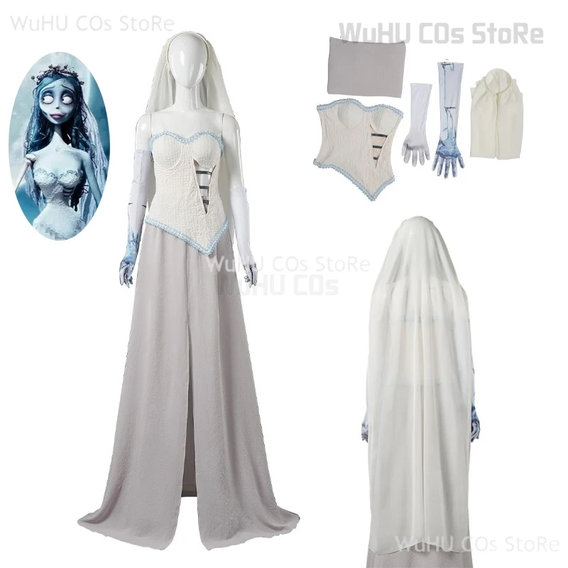 Leiche Maskerade Braut Emily Cosplay Kostüm Kostüm Perücke Zombie Geist Schleier Halloween Party verkleiden Frauen gruseligen Gothic Anzug Image
