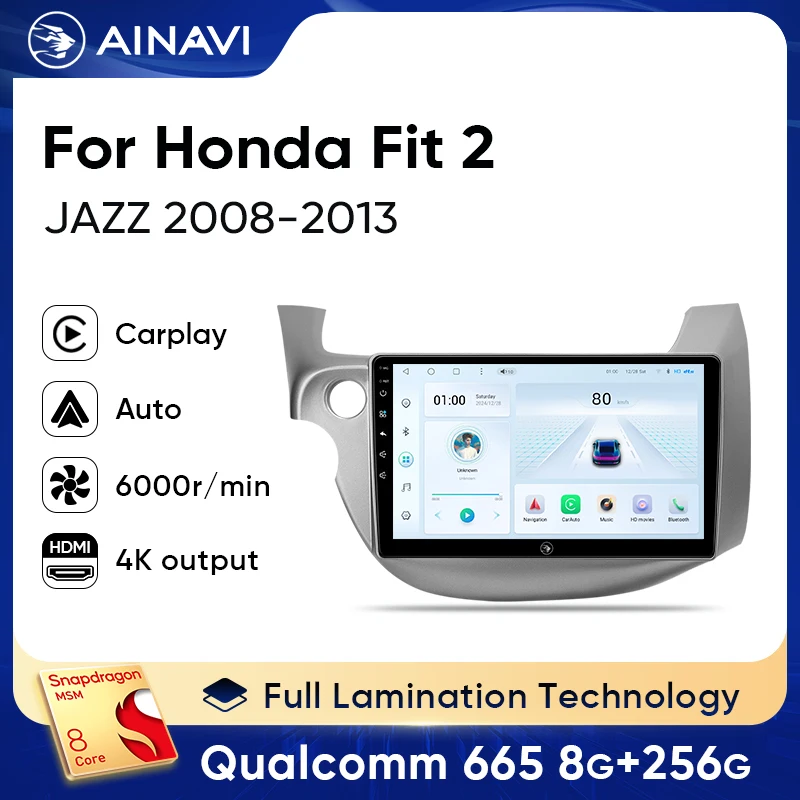 Ainavi 2 Din Android Auto Radio Für Honda Jazz Fit 2008-2013 2th Auto Multimedia Drahtlose Carplay Android Auto GPS Navigation Image
