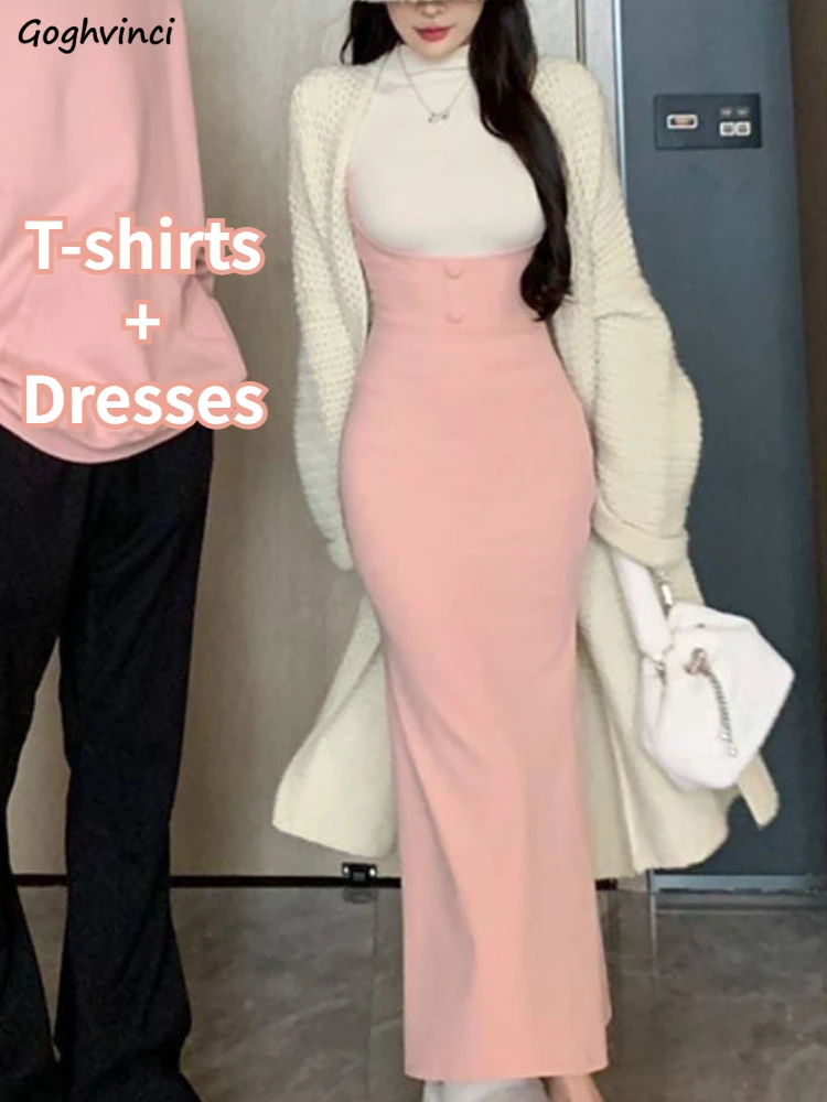 Zweiteilige Sets Frauen Mode Hotsweet Herbst ärmellose anmutige Tunika Midi Kleider einfache reine Tops sanfte süße koreanische Stil Image