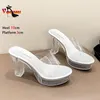 Frauen PVC transparente Hausschuhe Sommer Plattform Party Schuhe für Dame 10cm klare High Heels Slides Plexiglas Sandalen Größe 40