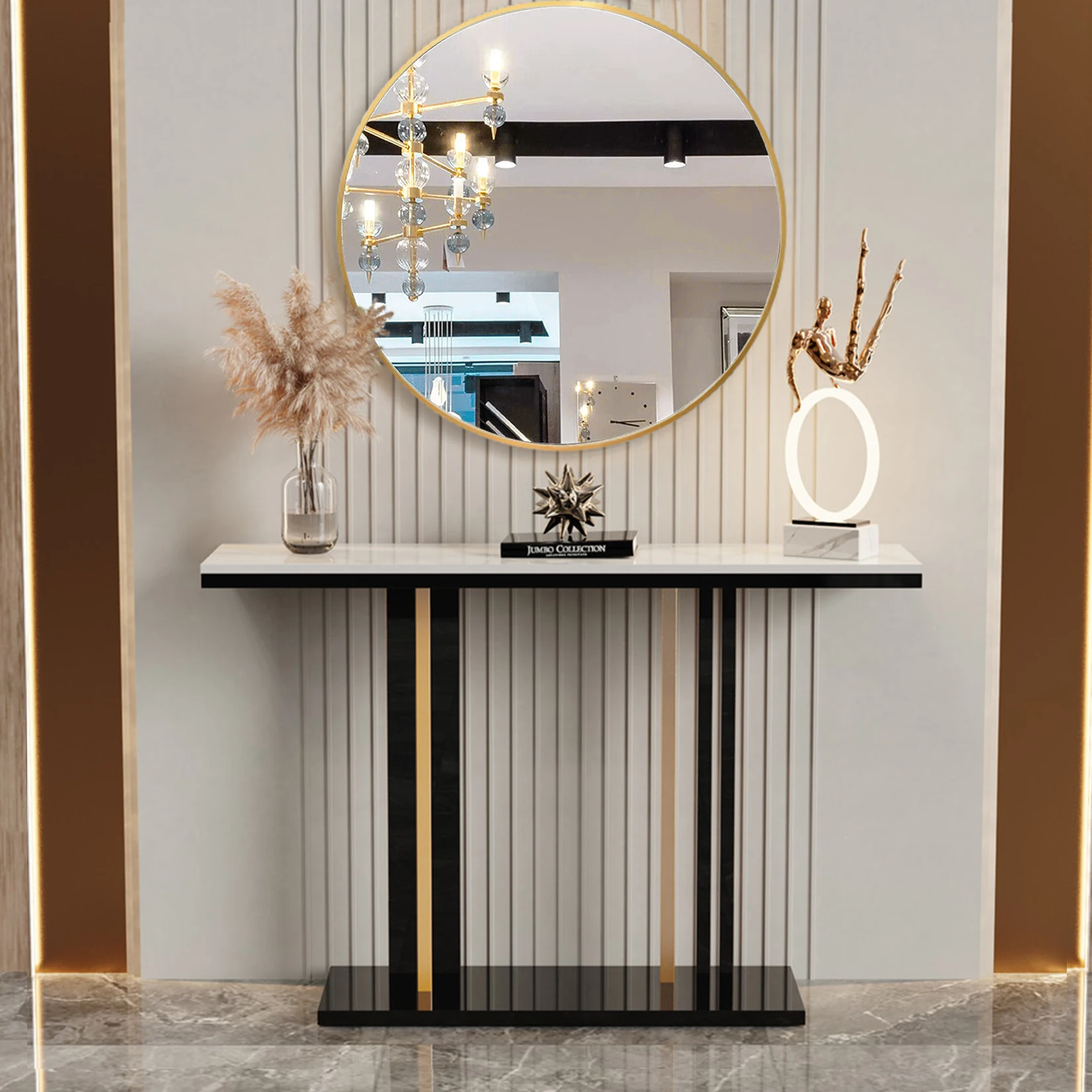 Luxuriöser Marmor-Konsolentisch für Wohnzimmer, hinter dem Sofa, Flurtisch, modernes schmales Möbelstück, kostenloser Versand