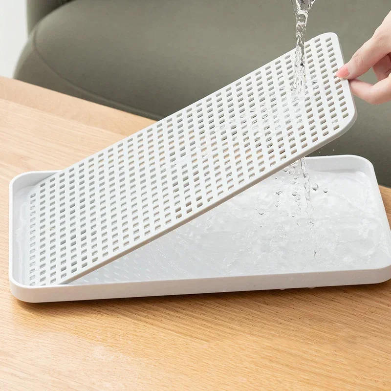 Ablauf Tablett Haushalt Wohnzimmer Aushöhlen Rechteckige Wasser Tasse Platte Küche Waschbecken Doppel Schicht Trocknen Dish Rack Geschirr