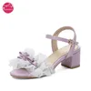 Sommer Damen Spitze Bogen Hochzeit Schuhe Braut Sandalen Frauen Stiletto Lolita Heels Weibliche Braut Prinzessin Sandale Rosa Weiß Große Größe