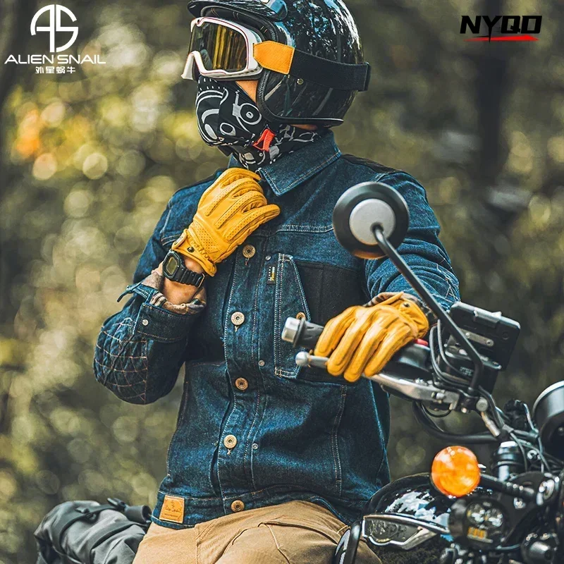 Retro Motorrad Jacken Anzug Moto Reiten Denim Anzüge Männlichen Frühling Herbst Anti Drop Kleidung Weibliche Fall Schutz Image