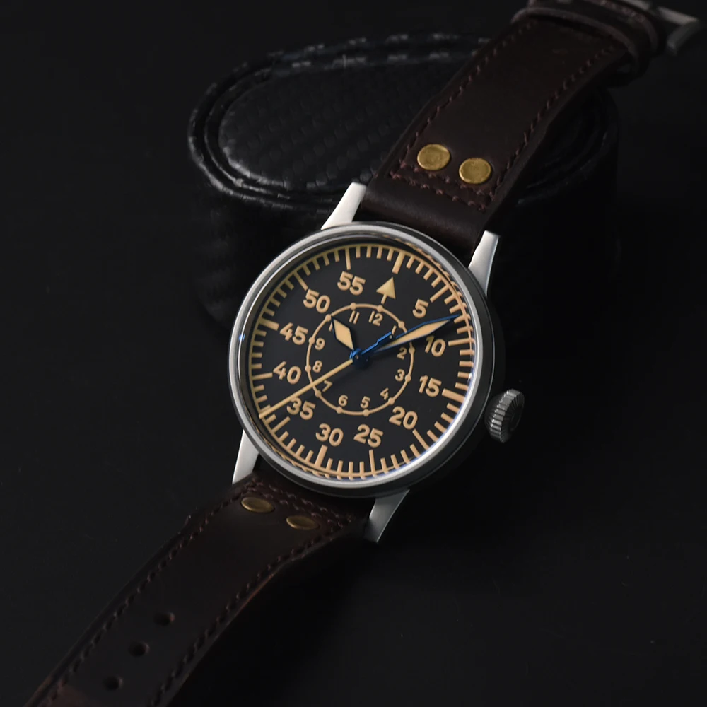 Hruodland Retro Pilot Herren Automatische Mechanische Uhr Pt5000 Saphir Edelstahl Wasserdicht 10Bar Nachtlicht C3 Reloj Hom Image