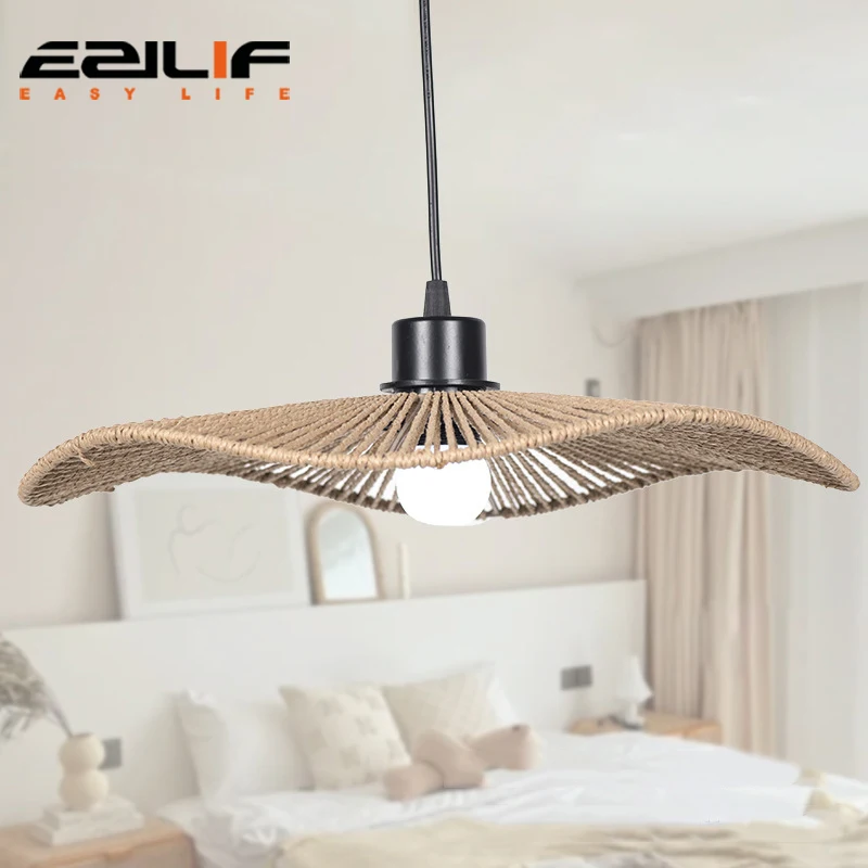 Handgemachte Rattan gewebte Kronleuchter Lampen schirm geometrische Anhänger Retro Lampen schirm nach Hause, Restaurant, Hotel dekoration