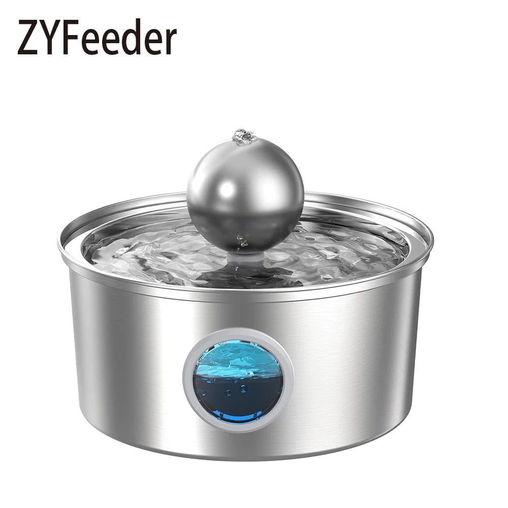 ZYFeeder 4L Katzen-Trinkbrunnen, Edelstahl-Wasserspender für Haustiere mit Fenster, geräuschlos, automatischer Wasserspender für Katzen und Hunde, nicht stecker