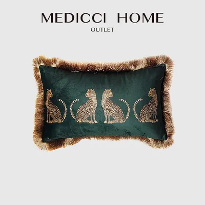 Medicci Home Fransen Kissen bezug Leopard Gepard Print Lenden kissen bezug Luxus Coussin dunkelgrün Image
