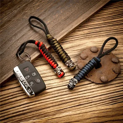 Outdoor Camping Ausrüstung Punk Schädel Metall Keychain Lanyard Handarbeit Gewebt Überleben Paracord