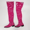 LAIGZEM Damen-Overknee-Stiefel, glänzendes Patent, seitlicher Reißverschluss, niedrige klobige Absätze, Stiefel, Oberschenkelhohe Schuhe, wasserdichte Botas, große Größe 47, 50 52,