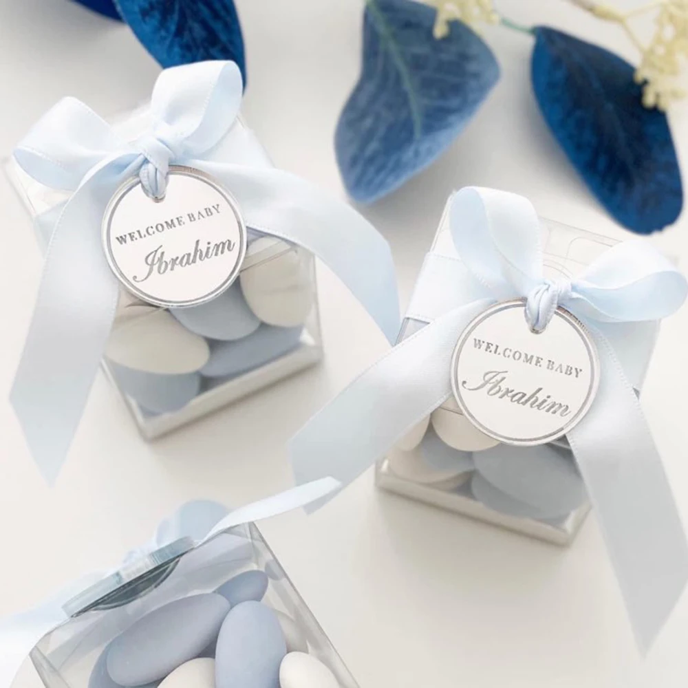 60 Pcs Personalisierte Etiketten Eingraviert Paar Namen Acryl Spiegel Runde Hochzeit Tabelle Party Etiketten Baby Dusche Decor Benutzerdefinierte Geschenke Image