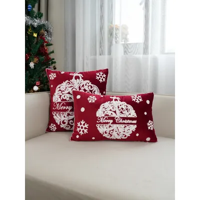 1pc rot holländischer Samt Weihnachts ball Stickerei Kissen Kissen bezug, Multi-Size und Multi-Room Image