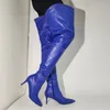 Laigzem Frauen Oberschenkel hohe Stiefel besetzt Kunstleder Seite Reiß verschluss 7,5 cm hochhackige Stiefel Damenschuhe Frau Größe 39 43 45 47