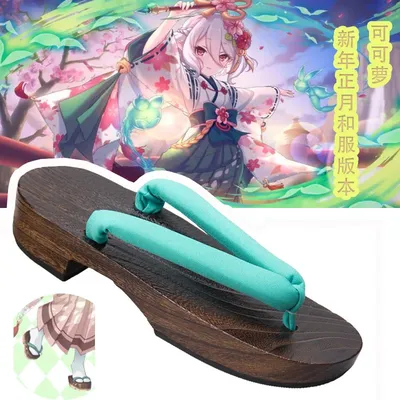 WHOHOLL Geta Sommer Slipper Für Frauen Japanischen Anime Cosplay Lolita Schuhe Holz Clogs Frauen Flip-Flops Hausschuhe Image