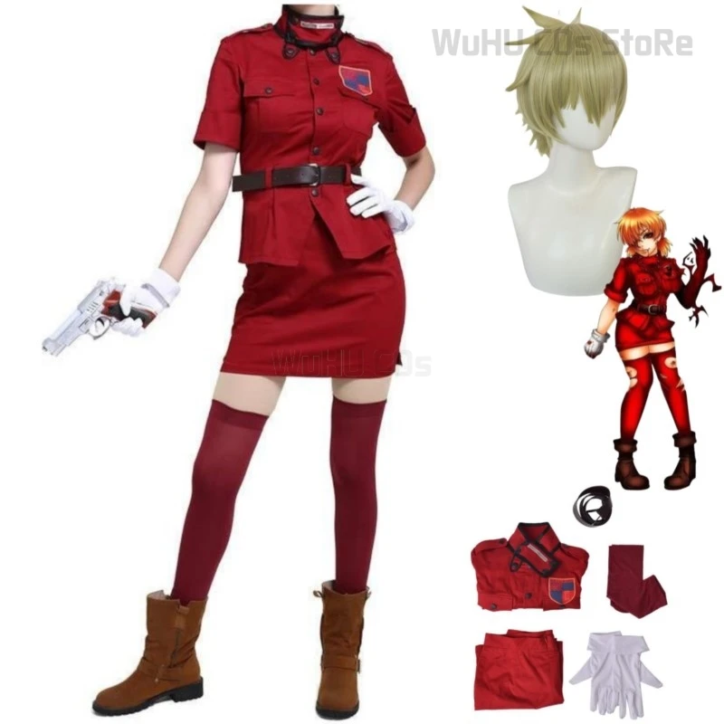 Anime Comic Hellsing Herushingu Seras Victoria Cosplay Kostüm Vampir Rot Polizei Uniform Rock Perücke Frau Sexy Karneval Anzug