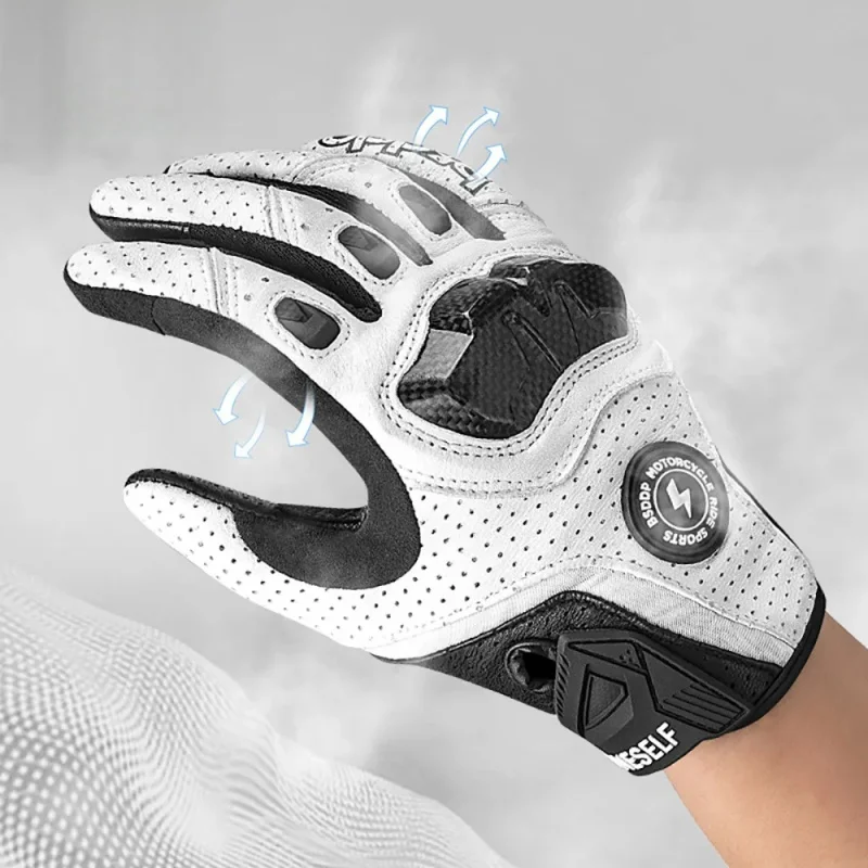 Weiß Vintage Motorrad Handschuhe Aus Echtem Leder Männer Motocross Reiten Racing Handschuh Sommer Herbst Touchscreen Motorrad Guantes