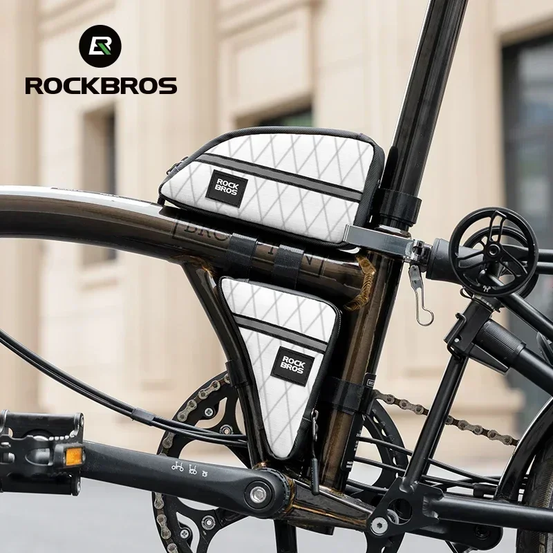ROCKBROS Fahrradtasche, ultraleicht, oberer Vorderrohrrahmen, Dreieckstasche für Brompton-Fahrrad, 0,8 l, verlängertes Design, Fahrradtaschen-Zubehör Image
