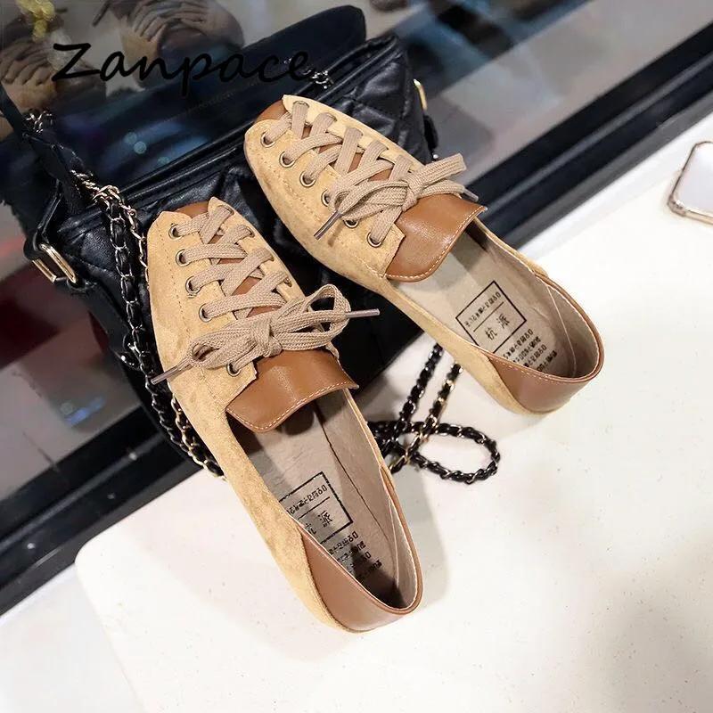 Persönlichkeit Frauen Schuhe 2025, Frühling Lace-Up Casual Loafers Mode Weiche Karree Wohnungen für Frauen Schuhe Schwarz Loafer frauen