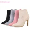 Marke Neue Winter Sexy Apricot Schwarz Frauen Stiefeletten Rosa Dame Kristall Schuhe Hohe Ferse AK05 Plus Große Kleine Größe 10 32 44 48
