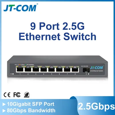 JT-COM 8 Port 2,5g Ethernet Switch 2,5 GBASE-T Netzwerk Switcher 10Gigabit Uplink Plug & Play Hub Image
