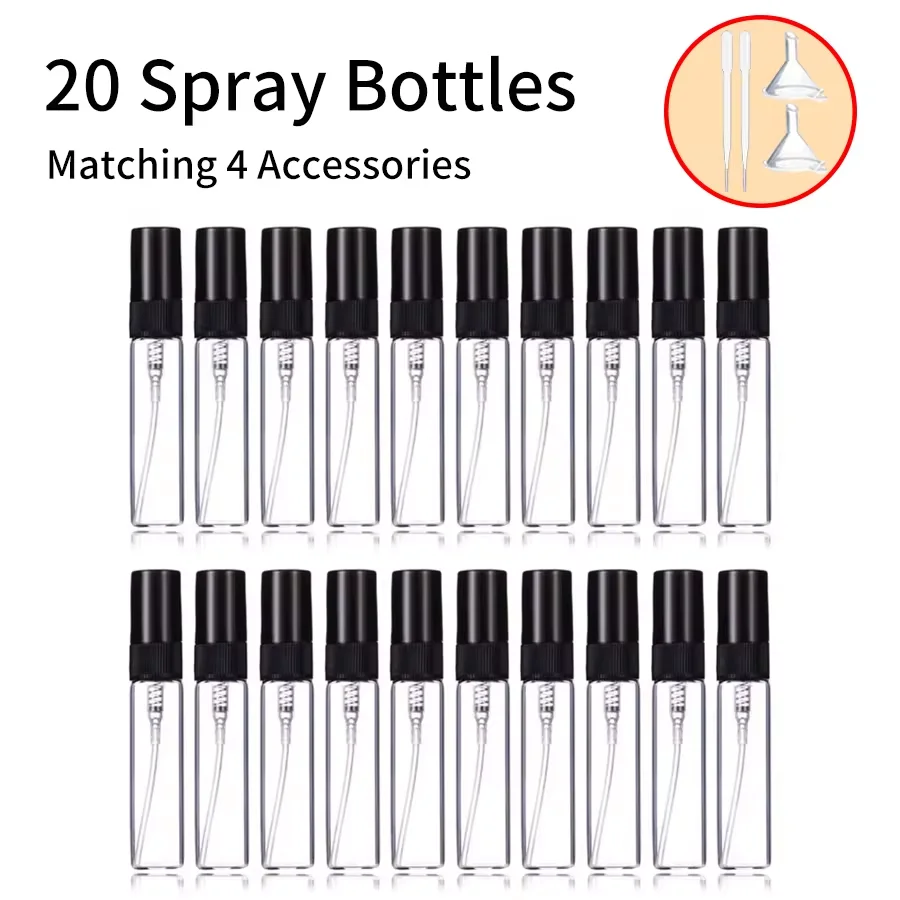 20 Stück 4 Zubehörteile 5 ml Mini-Parfüm-Sprühglasflaschen mit 20 Sprühflaschen, 2 Trichter, 2 Tropfer Image