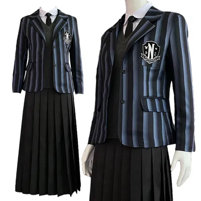 HOLOUN Cosplay Kostüm Perücke Nevermore Schuluniform Kleid Pullover Stickerei Logo Anzug Rose Net Image