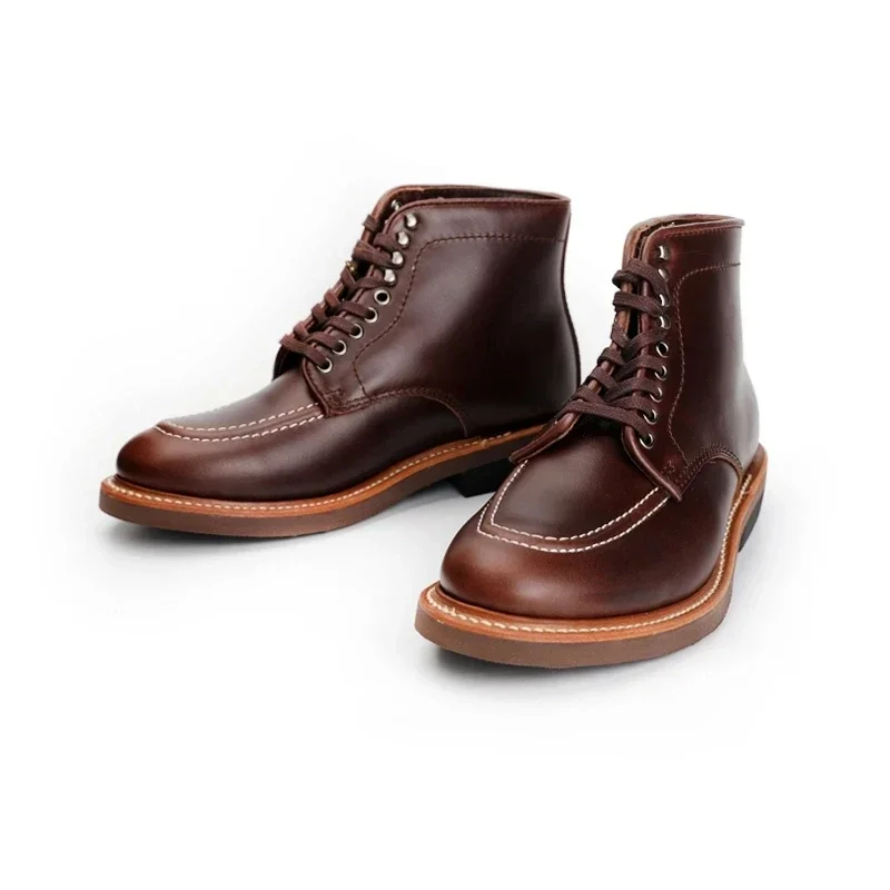 Hochwertige handgefertigte Herren-Freizeitschuhe, rahmengenähte Kleid-Stiefeletten für Herren, echtes Leder, Werkzeug-Motorradstiefel Image