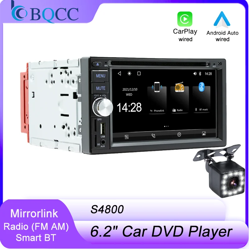BQCC 6,2" Auto-DVD-Player Radio FM AM RDS Mirrorlink verkabelt Android CarPlay BT AUX USB-Aufladung Autoradio S4800 Image