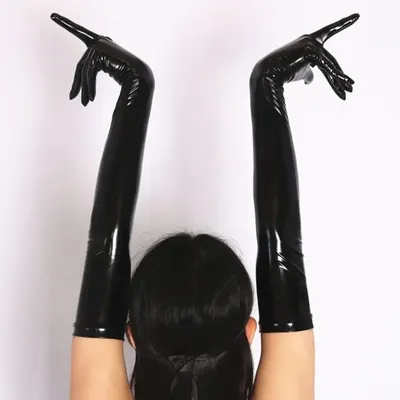 Glänzend Sexy Schwarz Rot Einfarbig PVC Lange Handschuhe Club Weiche Leistung Stretch Tanz Bequeme Image