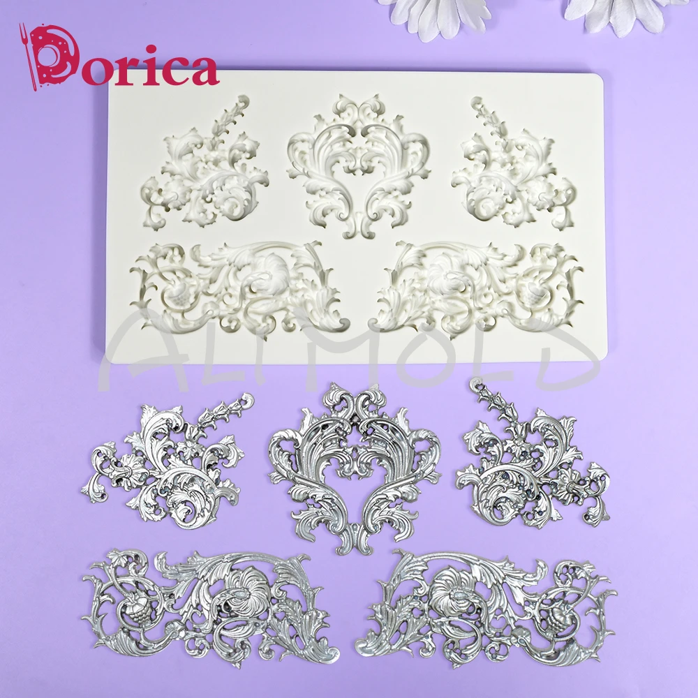 Spitze Geprägte Design Fondant Silikon Form Sugarcraft Schokolade Kuchen Form DIY Harz Ton Modell Hause Dekorieren Werkzeuge Backformen Image