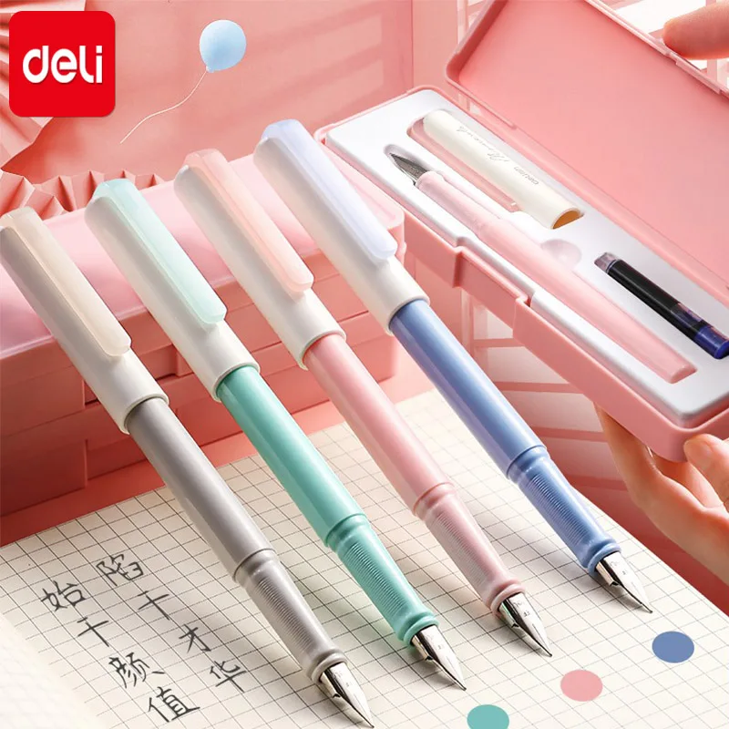 Deli Löschbaren Brunnen Pen-Set Kawaii Briefpapier 0,3mm Tinte Sac Blau Schwarz Schule Business Büro Schriftlich Brunnen Stift Image