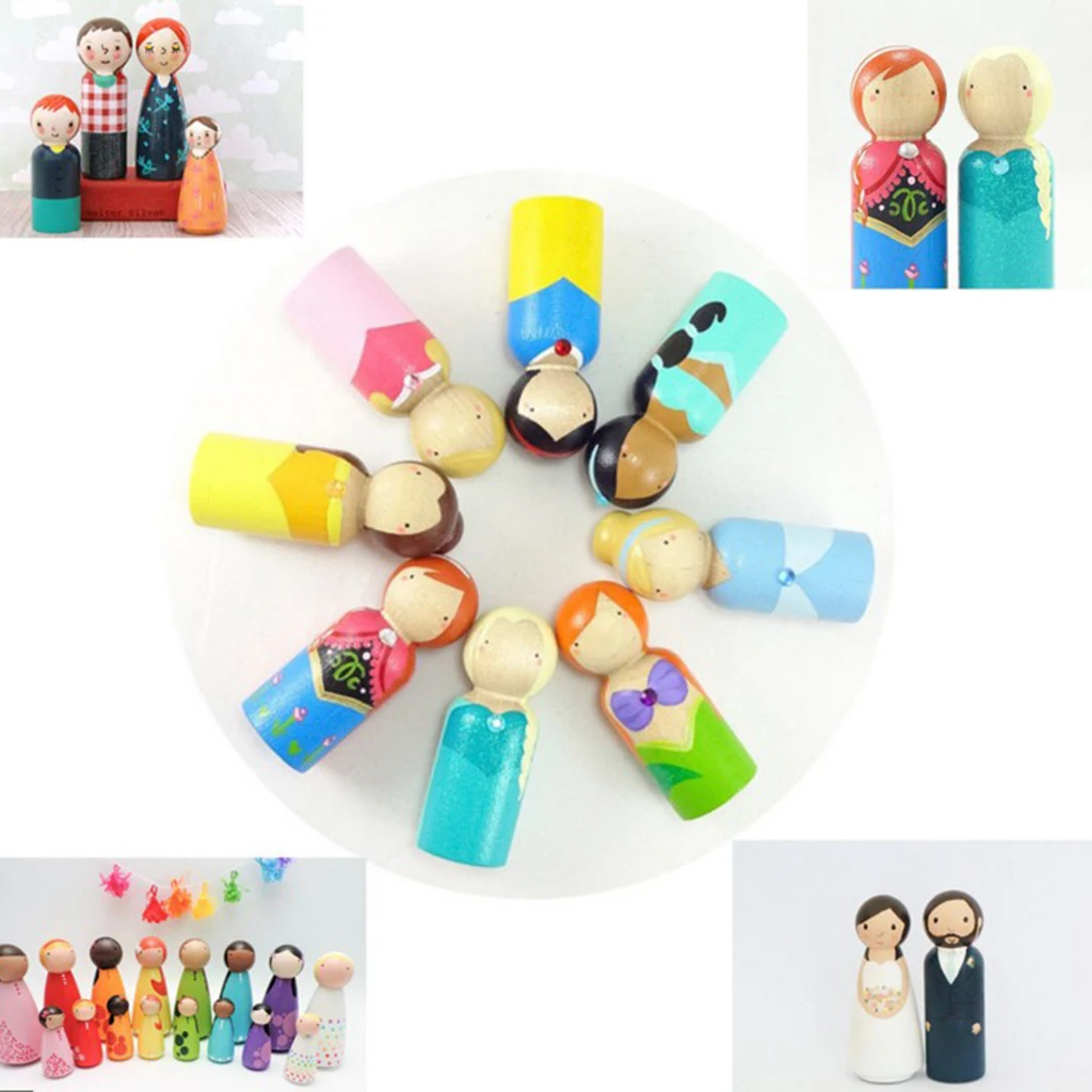 12 stücke Holz Peg Puppen Holz Familie Menschen Männlichen & Weibliche Holz Peg Puppen Set Handgemachte Unlackiert für Kinder Geburtstag geschenke Spielzeug Set