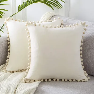 Pompom Samt Kissenbezug 40x40cm 45x45 Weiche dekorative Sofakissenbezüge mit Kugel Home Decor Image