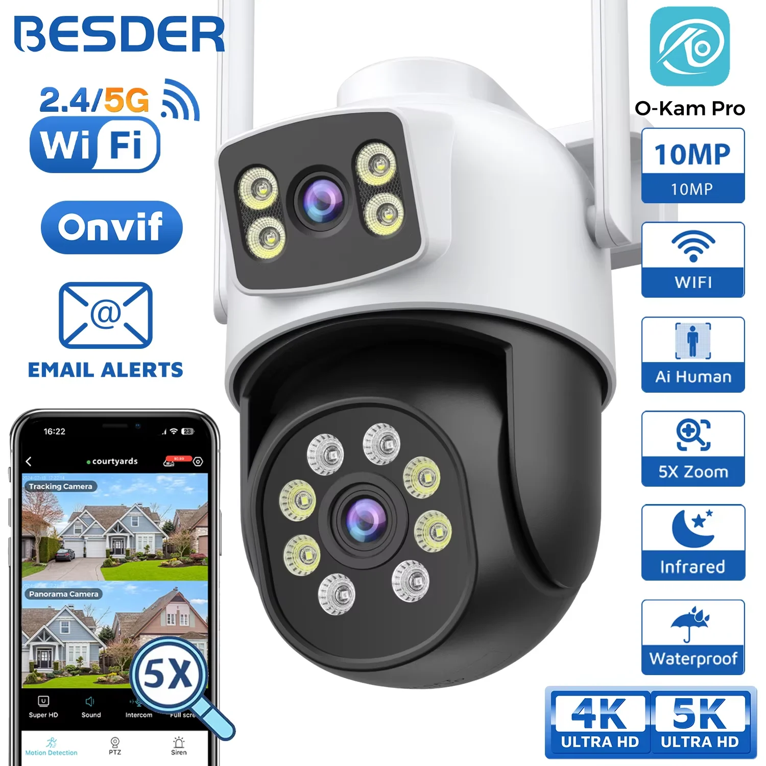 Besder 8mp ip kamera wifi 4k dual len outdoor auto tracking nachtsicht 5g hz wifi cctv überwachungs kamera sicherheits schutz Image