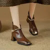 Neue Herbst Damen Stiefel Split Lederschuhe für Frauen Square Toe Chunky Heel Schuhe Perle Reiß verschluss kurze Stiefel High Heel moderne Stiefel