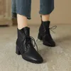 NEUE Herbst Frauen Stiefel Karree Blockabsatz Stiefel Aus Echtem Leder Schuhe für Frauen Lace-up Stiefeletten Elegante Winter stiefel