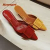 Lila gelbe Wildleder Schnalle Panto letten spitze Zehen Kätzchen Absätze Slip on Hausschuhe für Frauen 2024 neue elegante Luxus Schuh außerhalb Größe 46
