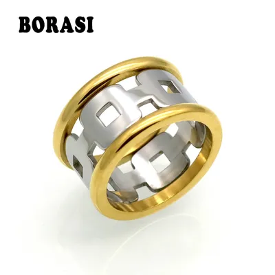 BORASI 12mm Breite Brand Design Gold Silber Farbe Kette Ring Für Frauen Männer Punk 316L Edelstahl