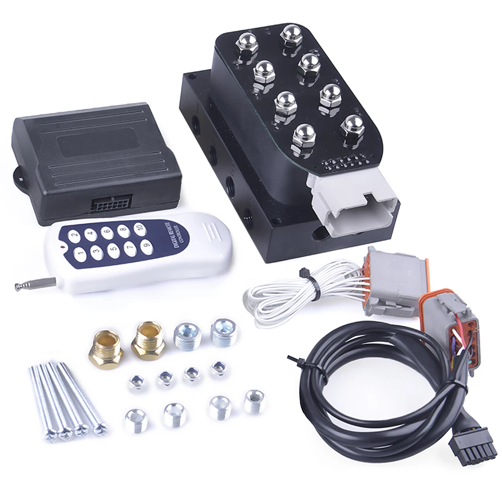 12 V 8-Ventil-Magnetventilblock Air Ride Suspension Manifold Valve mit Fernbedienung 0–200 PSI Image