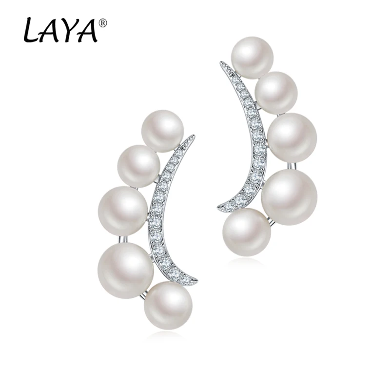 Laya Ohrstecker aus 925er-Sterlingsilber, natürliche Perle, klarer Zirkonia, für Damen, elegant, originell, modern, Schmuck, Trend 2022 Image