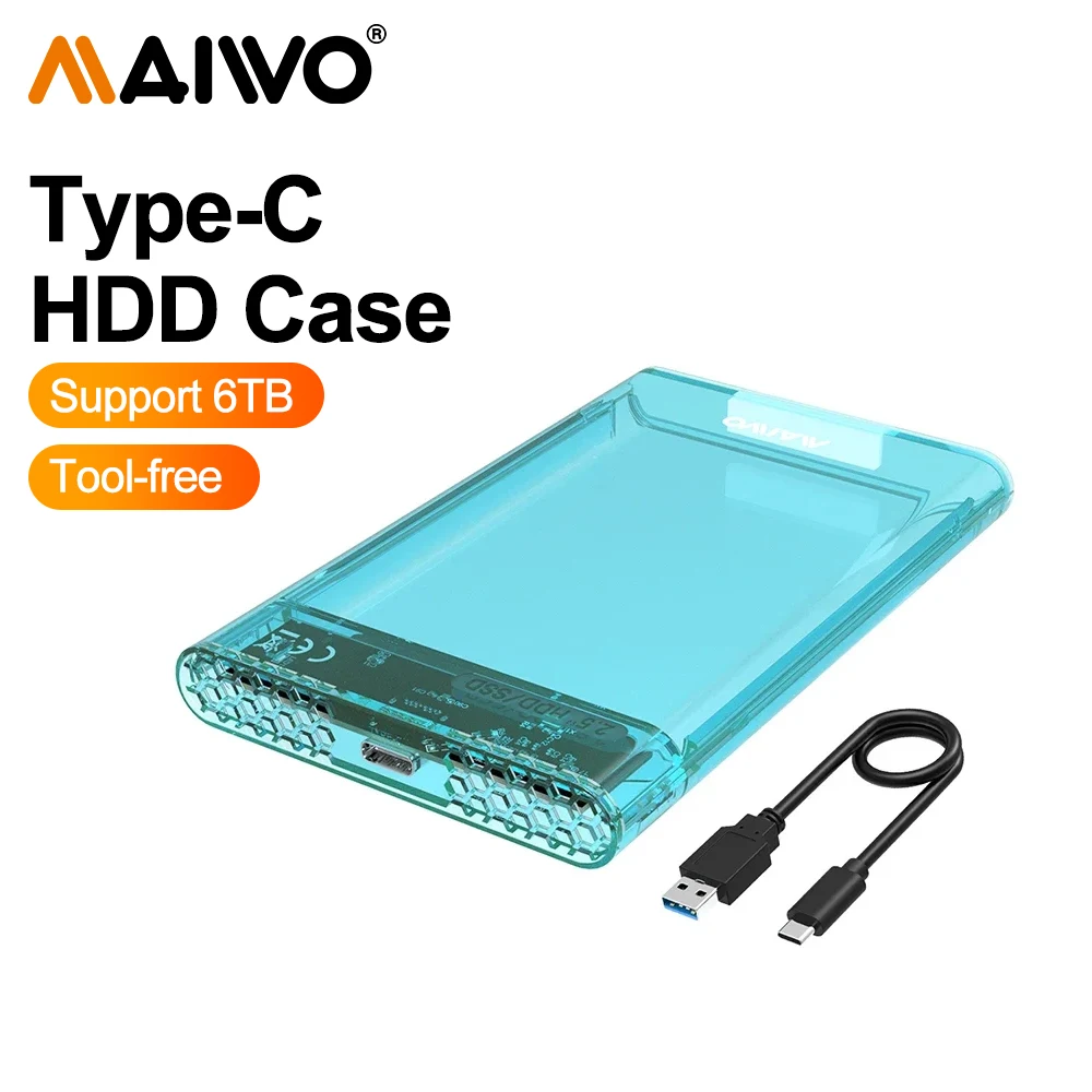 MAIWO Transparentes 2,5'' HDD-Gehäuse SATA zu USB 3.0 Festplattengehäuse Externes Gehäuse für HDD SSD-Festplattengehäuse USB C 3.1 HDD-Gehäuse Image