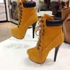 LAIGZEM Frauen Plattform Booties Stiletto Heel Lace Up Ankle Stiefel Chaussure Schuhe Frau Botas Mujer Damen Große Größe 39 46 50 52