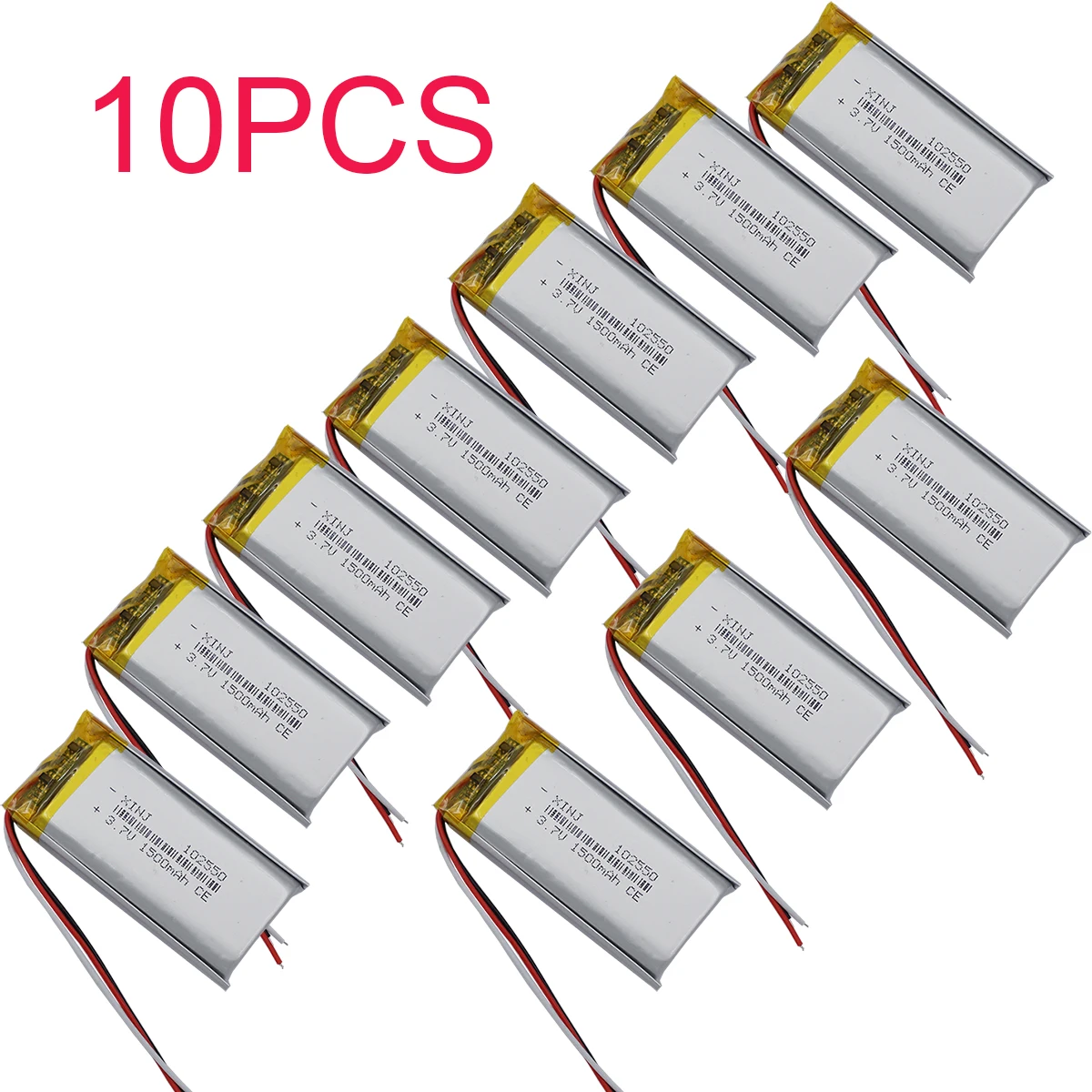 10 Stück 3,7 V 1500 mAh 5,55 Wh Li-Lithium-Batterie 102550 Li-Ion 3-Draht Thermistor Reparatur GPS Bluetooth Lautsprecher Kopfhörer Headset Image