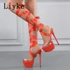 Liyke Größe 35-42 Sexy Super High Heels 16,5 CM Stiletto Plattform Sandalen Mode Offene spitze Spitze-Up transparent Schuhe Frauen Pumpen