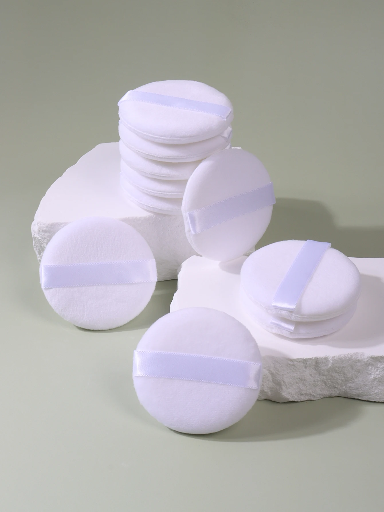 2-5-10-20 Stück tragbarer und praktischer hochwertiger weißer runder Puderquaste zur Basis- und Fixierung von Make-up Image