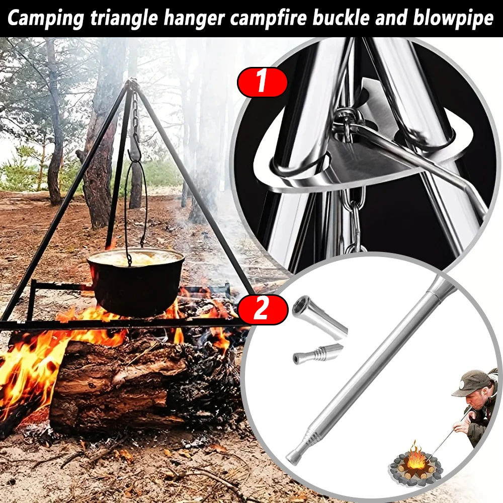 Camping Hängen Stativ Topf Rack Aufhänger BBQ Stahl Rack Stativ Für Picknick Lagerfeuer Party Werkzeug Schlag Feuer Rohr Blasen Feuer Stick Image